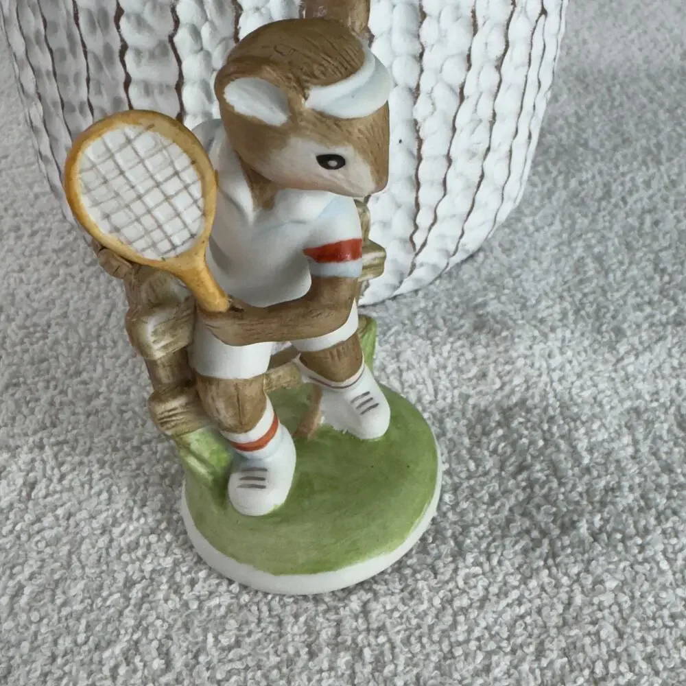Vintage Lefton Handpainted Anthropomorphic Mice Rollerskating & Tennis Figurines